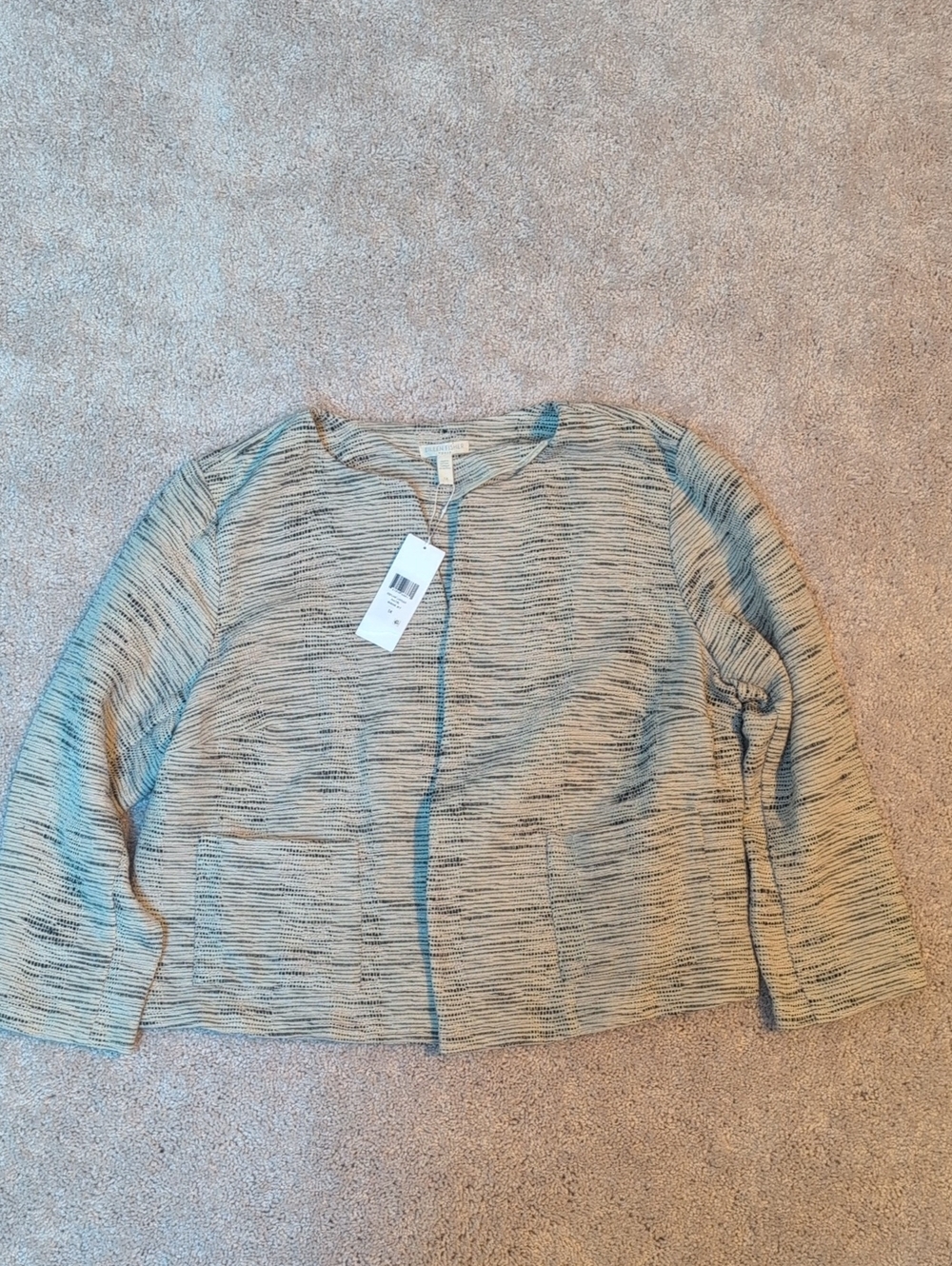 Striped Open-Front Jacket - Taupe/Black